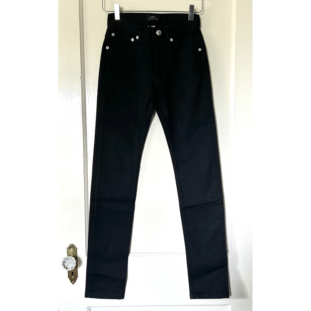 NWT A.P.C. Unisex Mid-Rise Slim Taper Leg Black Stretch Denim Jeans 24 $300